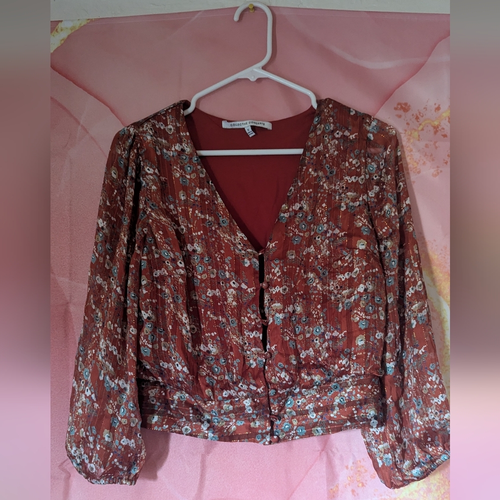 Floral V-Neck Blouse - Red Collective Concepts